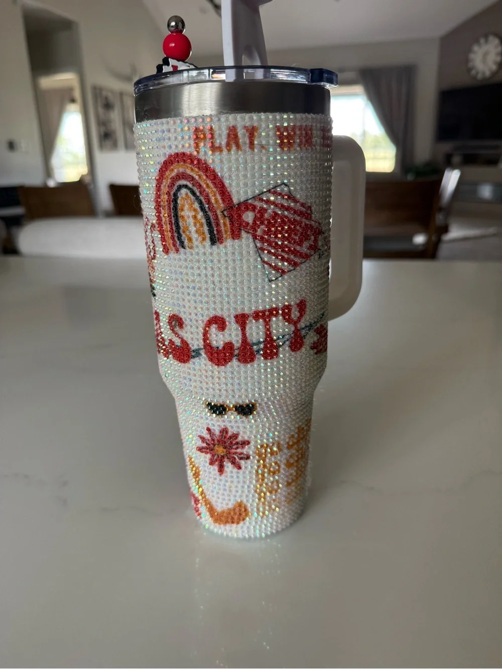 Kansas City Chiefs Rhinestone Travel Tumbler - Red & White